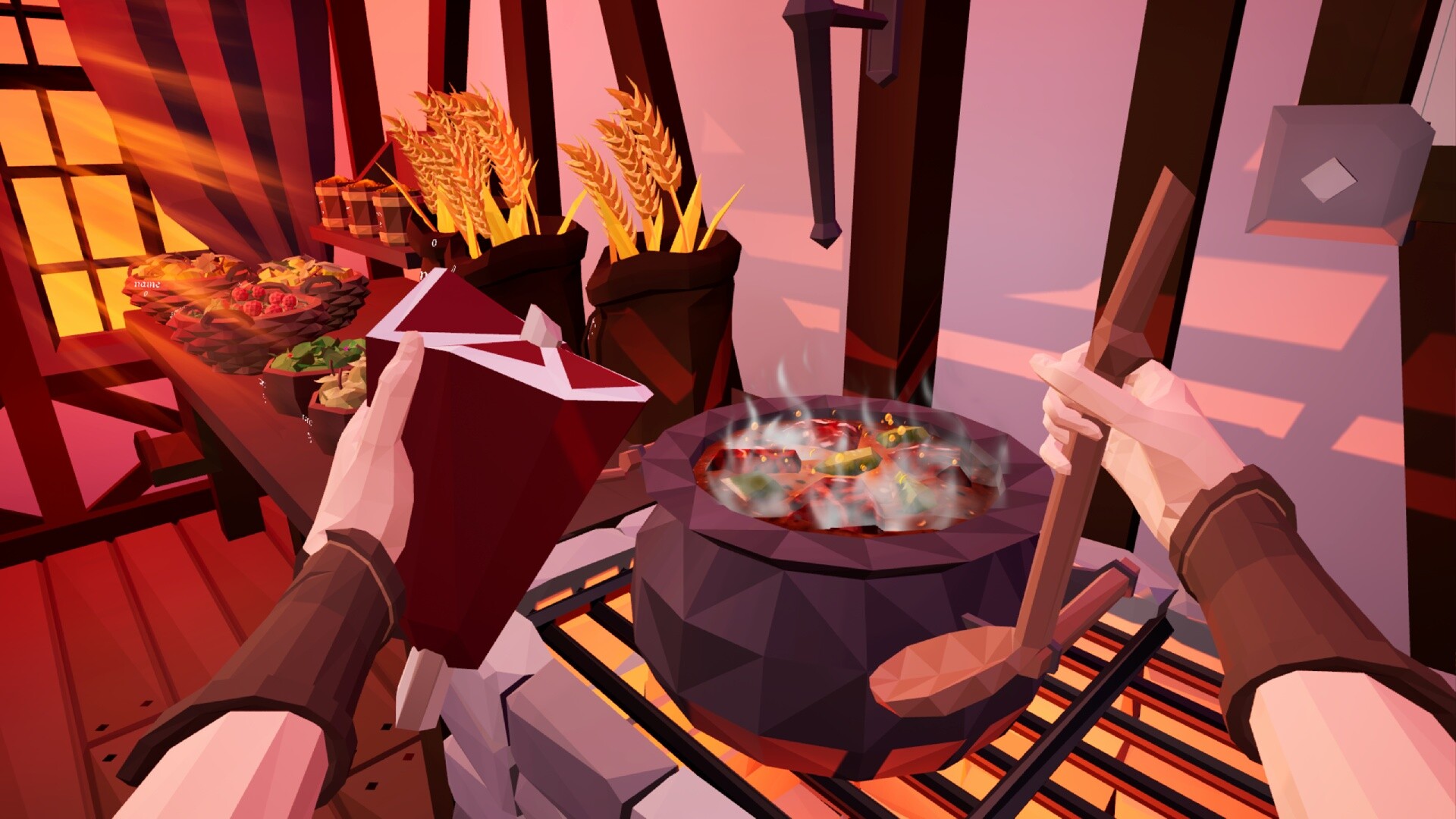 Cooking stew in the tavern kitchen