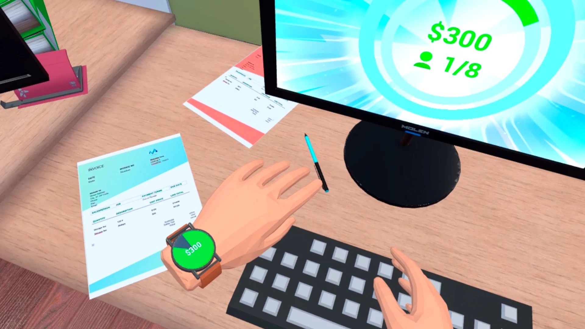 Making money at a workstation in Office Party