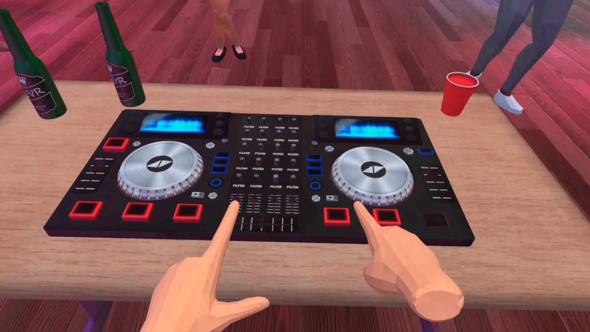 Using the DJ deck at the office party
